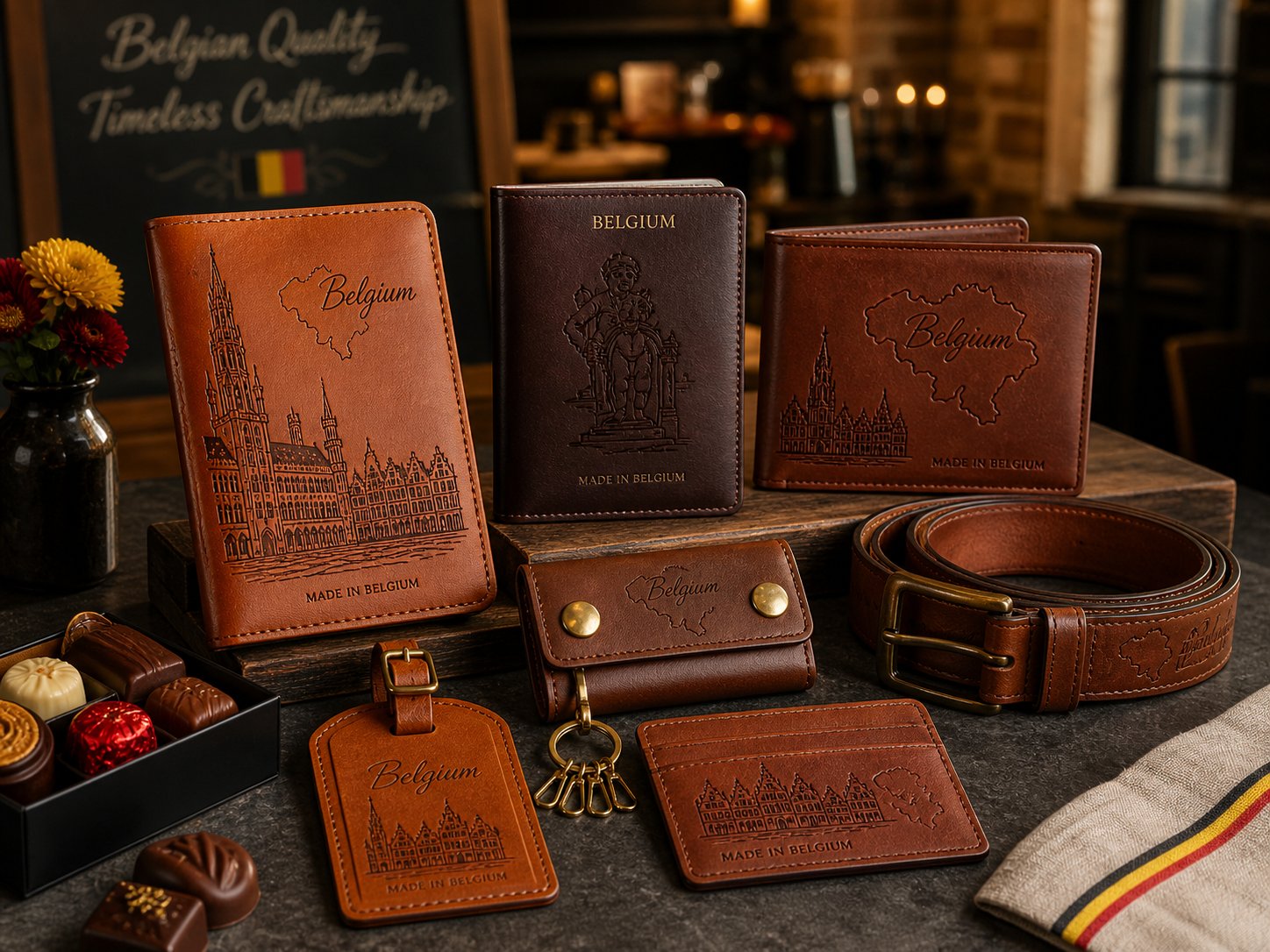 Engraved Belgian leather collection