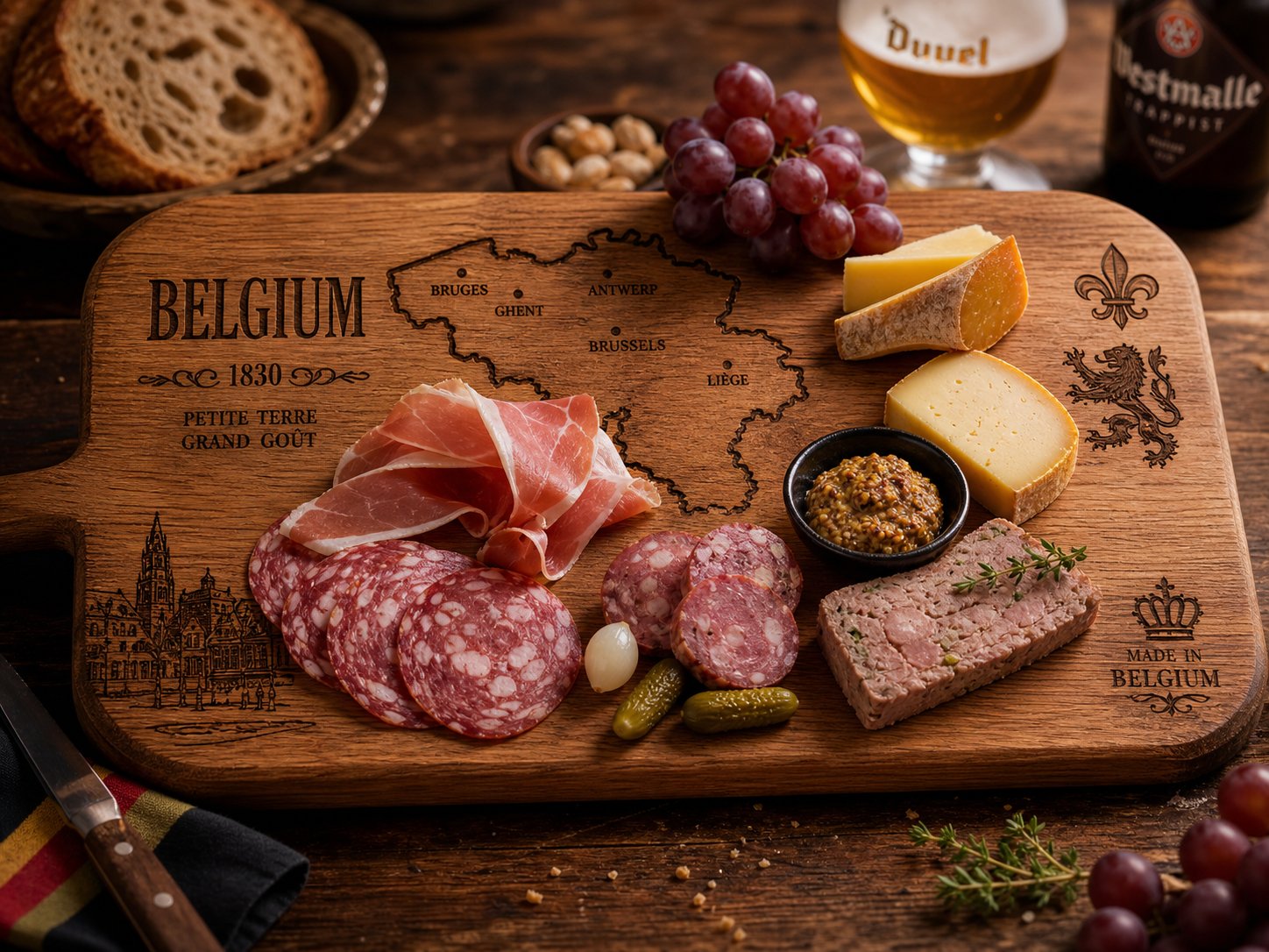 Belgium engraved charcuterie board