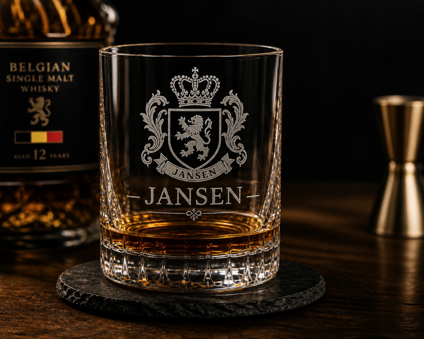Personalised laser-engraved whiskey glass