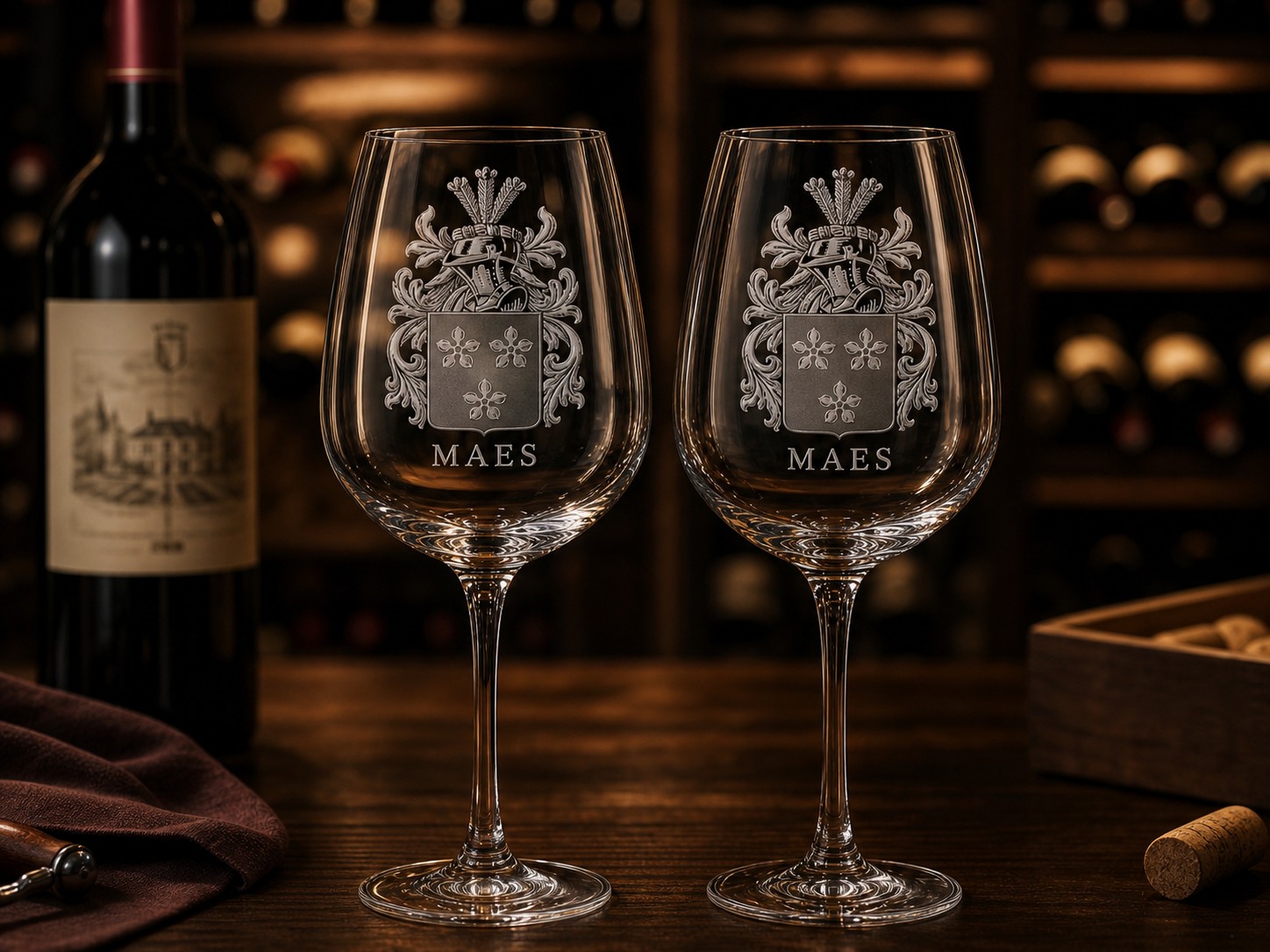 Pair of laser-engraved wine glasses