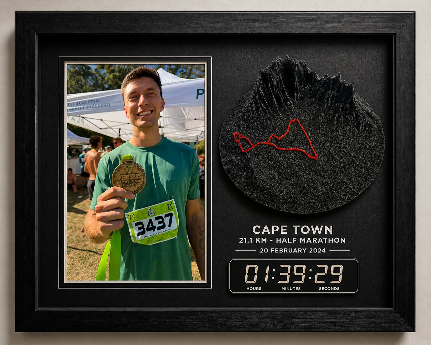 Custom marathon finisher frame