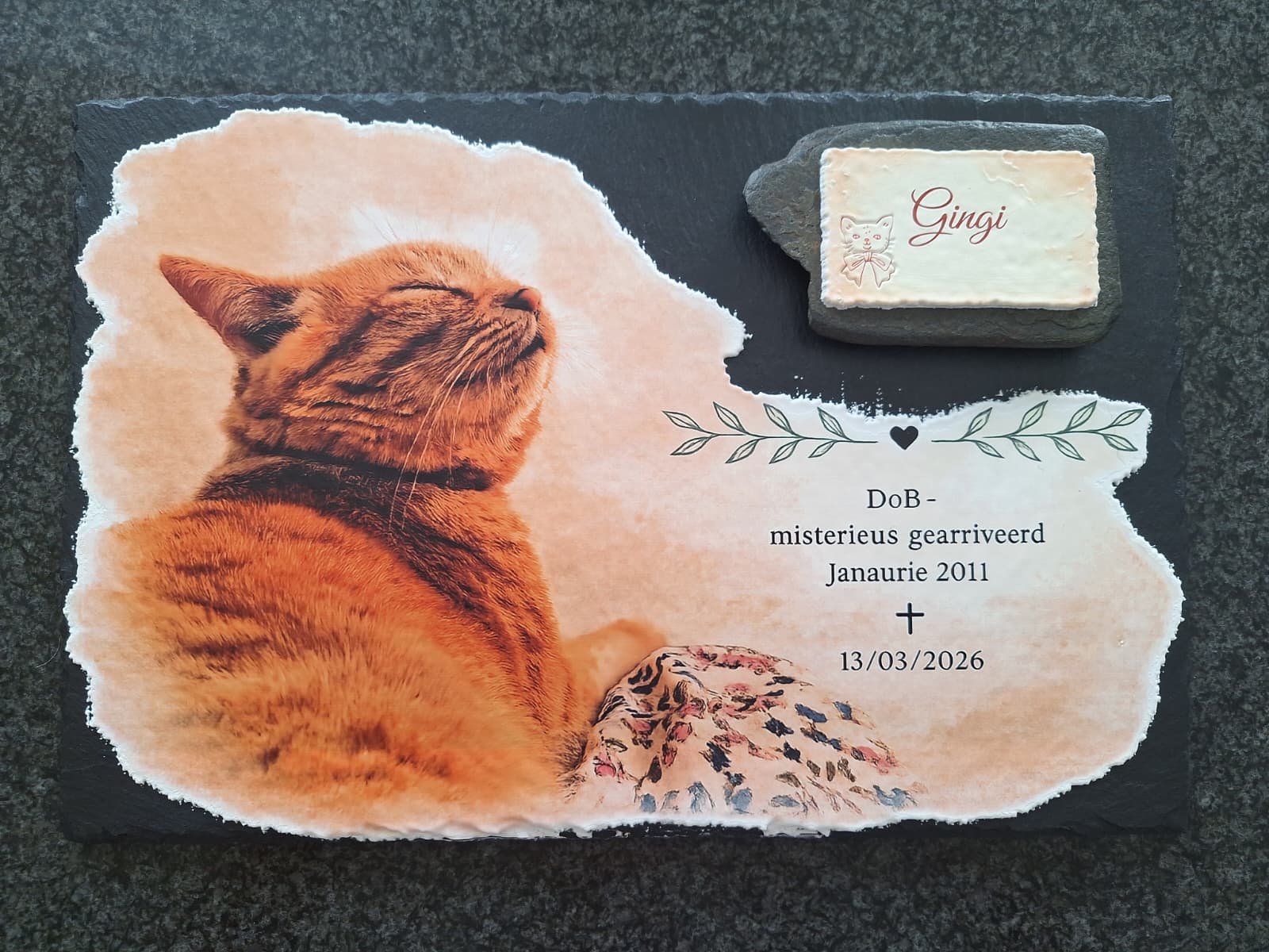Personalised pet memorial, UV-printed onto slate